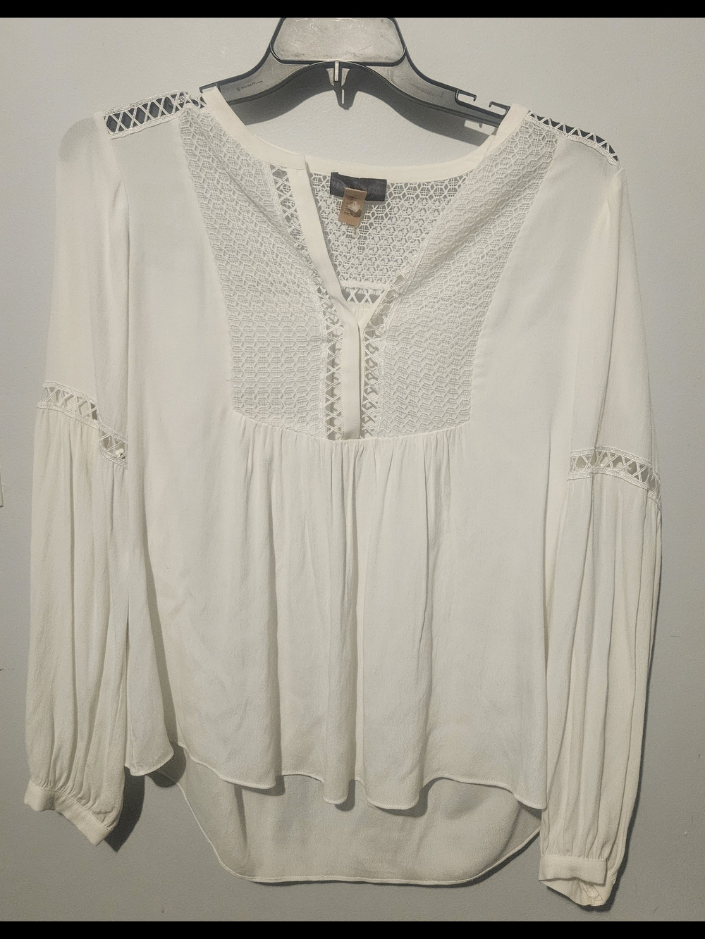Hale Bob Ivory Crochet Yoke Peasant Blouse